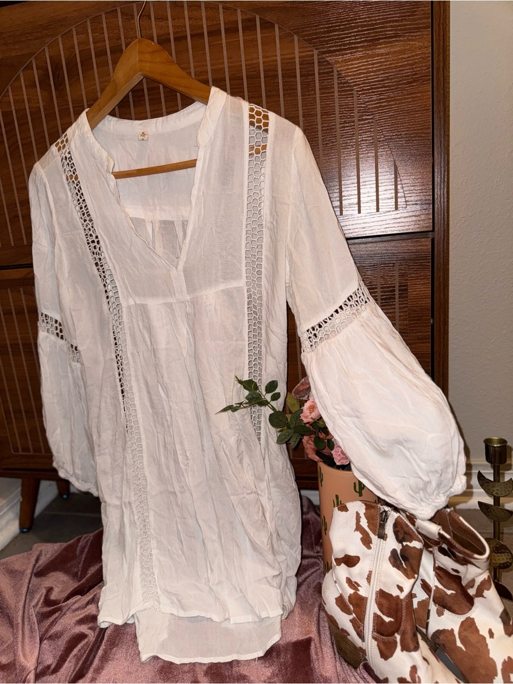boho me Women’s White cotton lace Beachy flowy Dress